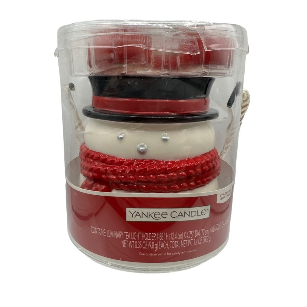 Yankee Candle Snowman Luminary Tea Light Holder Cinnamon White Red Holiday